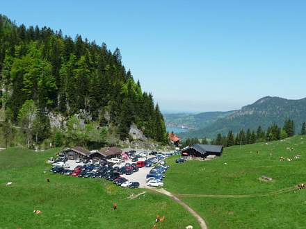 Blick vom Waldrand zurück zum Spitzingsattel